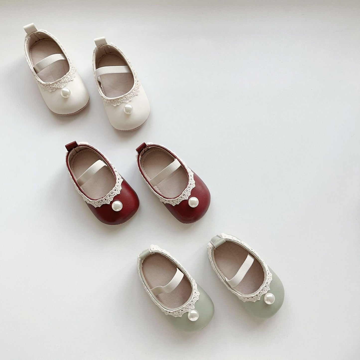 ベビー用靴 ベビーシューズ パールレースフラットバレエシューズ【mh0009716】
