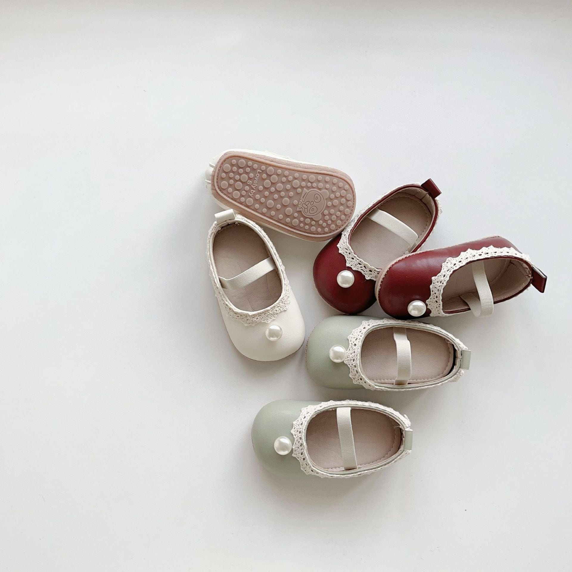 ベビー用靴 ベビーシューズ パールレースフラットバレエシューズ【mh0009716】