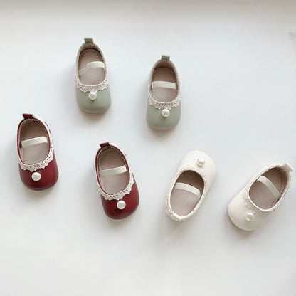 ベビー用靴 ベビーシューズ パールレースフラットバレエシューズ【mh0009716】