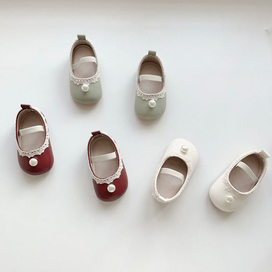 ベビー用靴 ベビーシューズ パールレースフラットバレエシューズ【mh0009716】