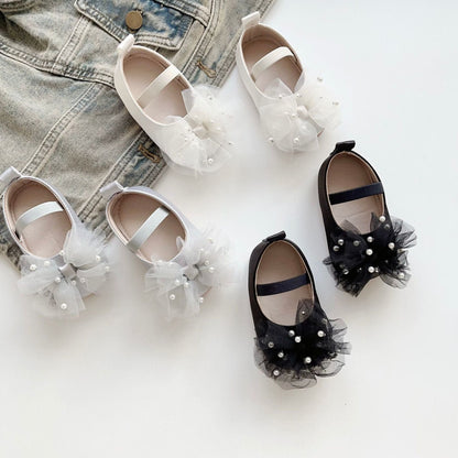 ベビー用靴 ベビーシューズ チュールリボンパールフラットバレエシューズ【mh0009717】