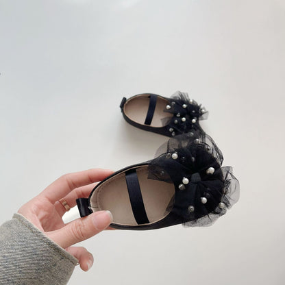 ベビー用靴 ベビーシューズ チュールリボンパールフラットバレエシューズ【mh0009717】