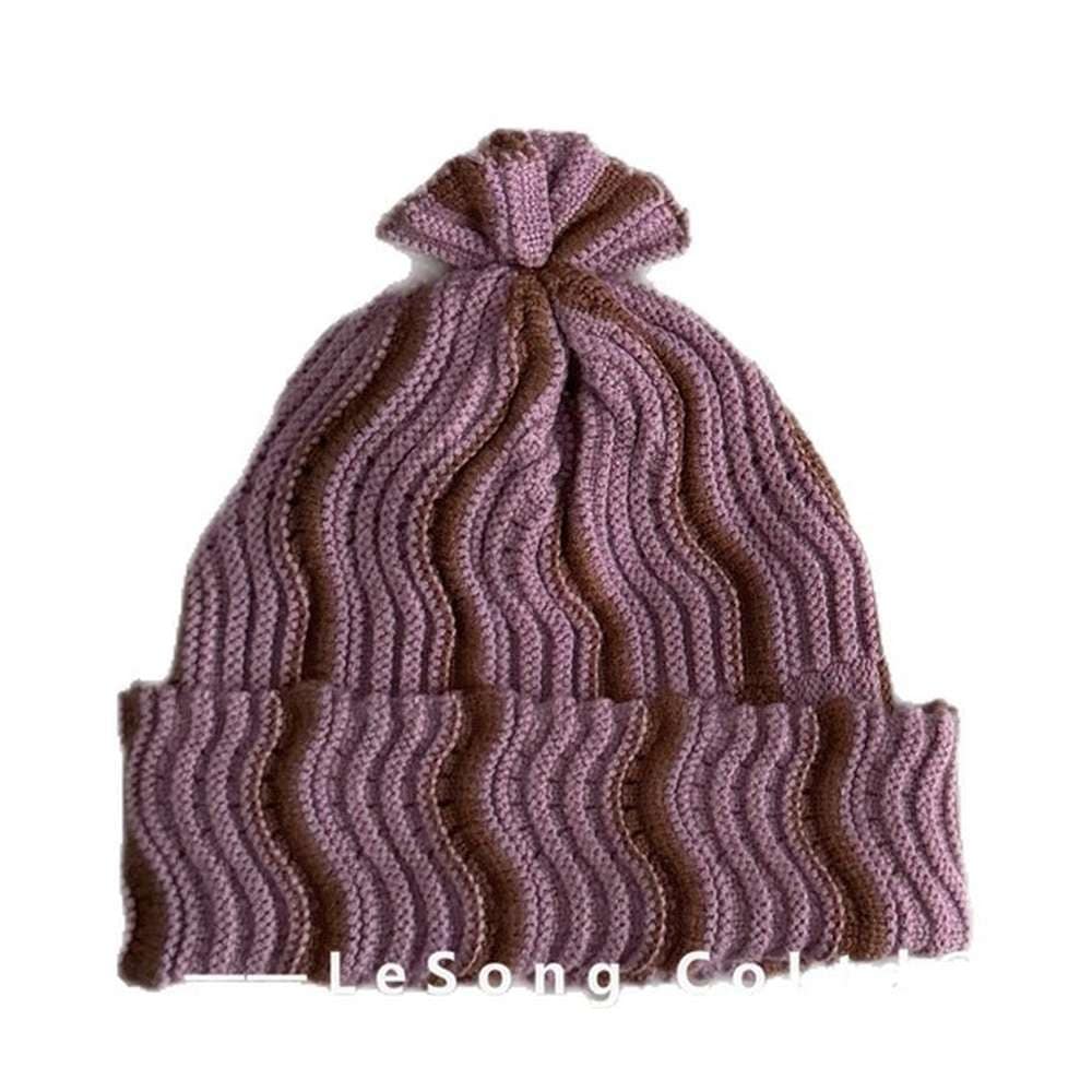 ベビー用帽子 キッズ ニット帽 ウェーブ柄 ビーニー 韓国風 ニュアンスカラー【mh0011590】