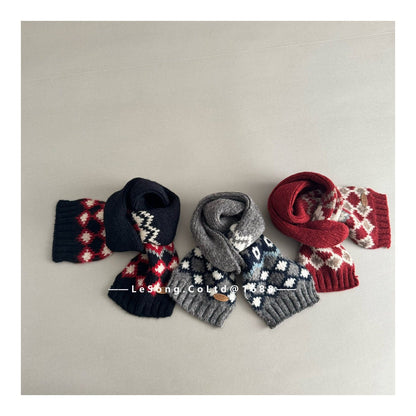 ネックウォーマー キッズ マフラー ニット 幾何学柄 ノルディック 韓国風 防寒【mh0011592】