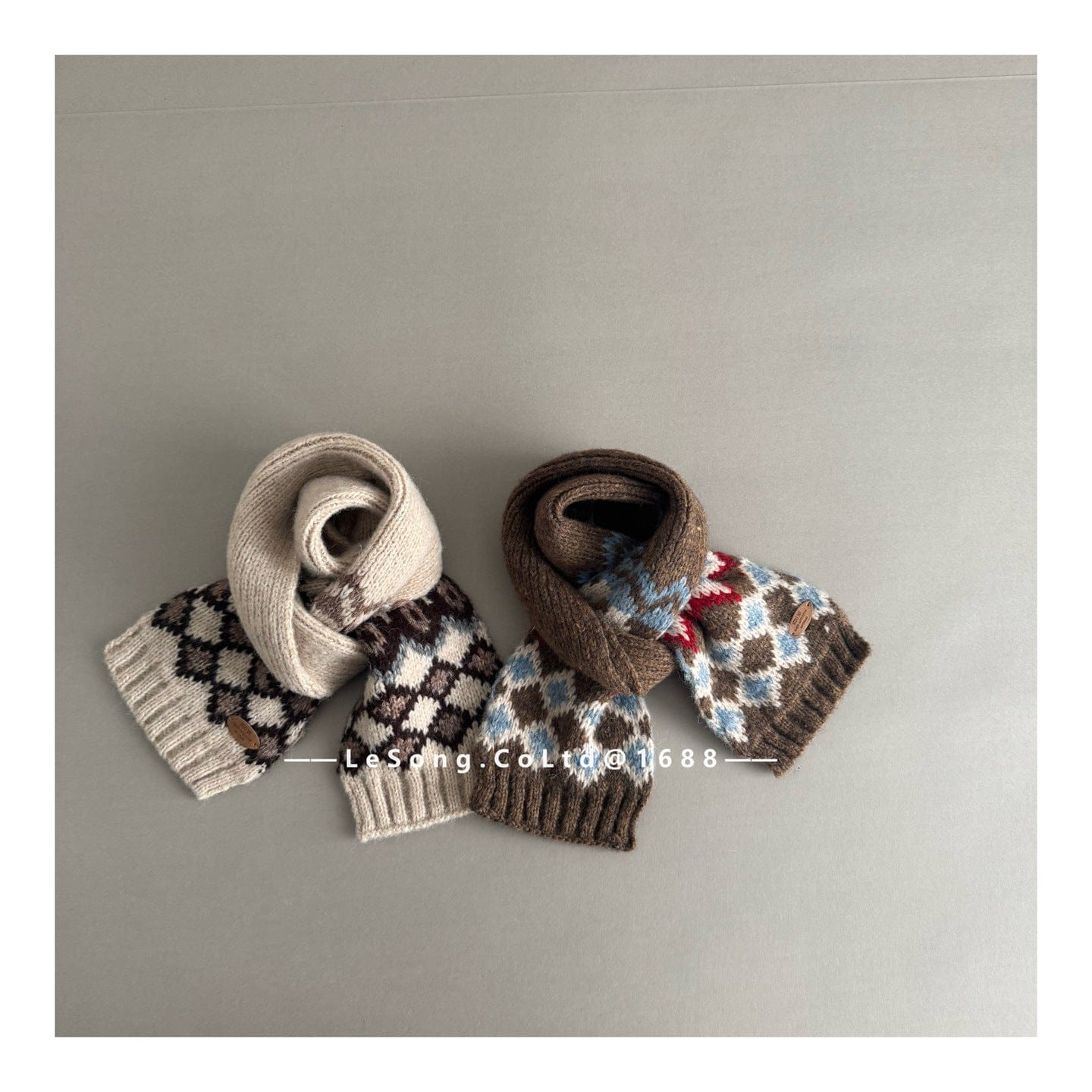 ネックウォーマー キッズ マフラー ニット 幾何学柄 ノルディック 韓国風 防寒【mh0011592】