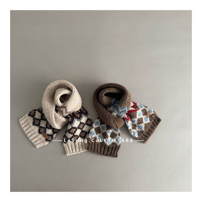 ネックウォーマー キッズ マフラー ニット 幾何学柄 ノルディック 韓国風 防寒【mh0011592】