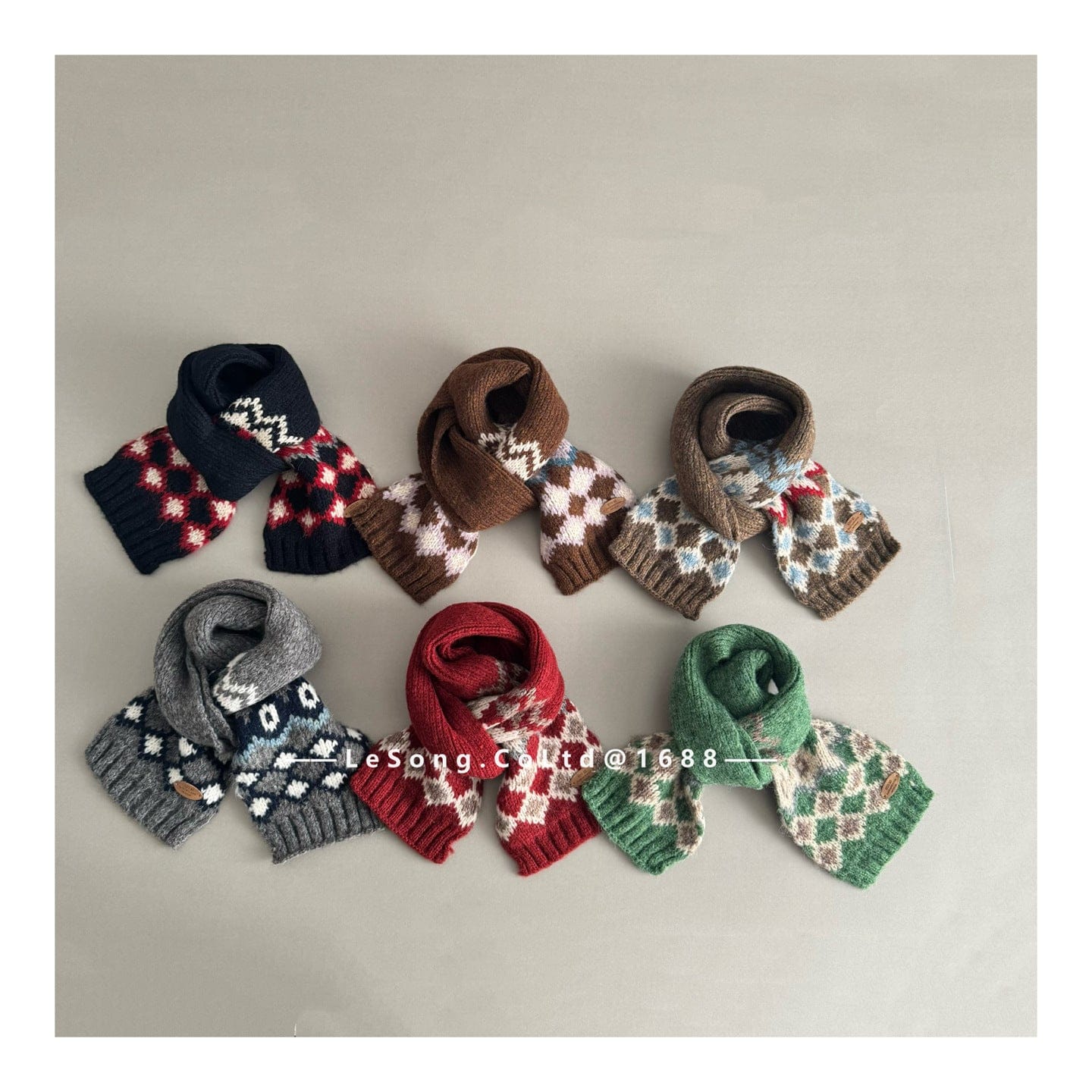 ネックウォーマー キッズ マフラー ニット 幾何学柄 ノルディック 韓国風 防寒【mh0011592】
