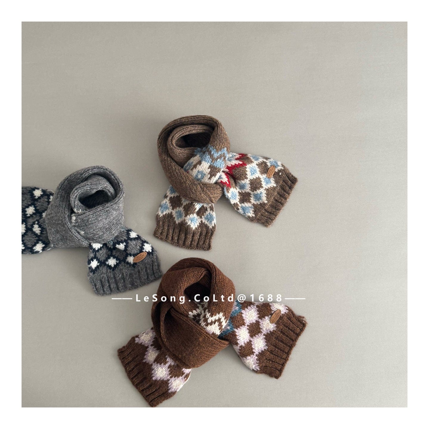 ネックウォーマー キッズ マフラー ニット 幾何学柄 ノルディック 韓国風 防寒【mh0011592】