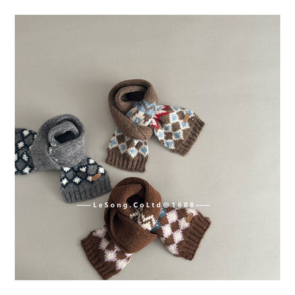 ネックウォーマー キッズ マフラー ニット 幾何学柄 ノルディック 韓国風 防寒【mh0011592】