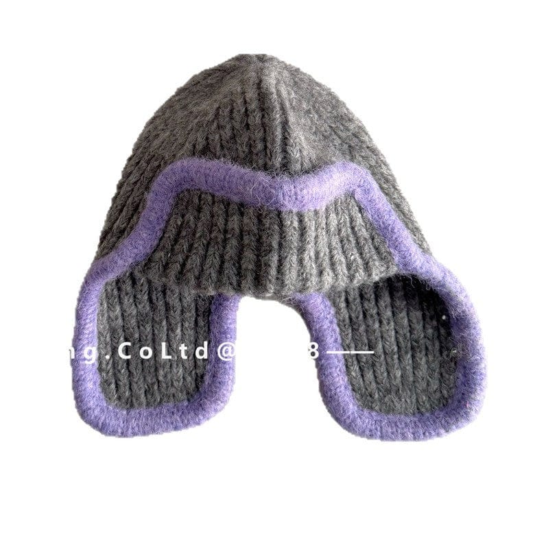 ベビー用帽子 ジュニア ニット帽 バイカラーイピング 耳当て付き ビーニー 韓国風【mh0011594】