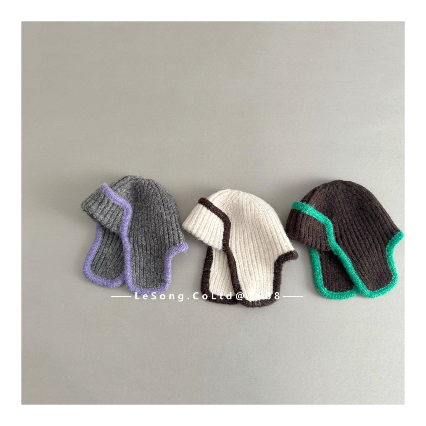 ベビー用帽子 ジュニア ニット帽 バイカラーイピング 耳当て付き ビーニー 韓国風【mh0011594】