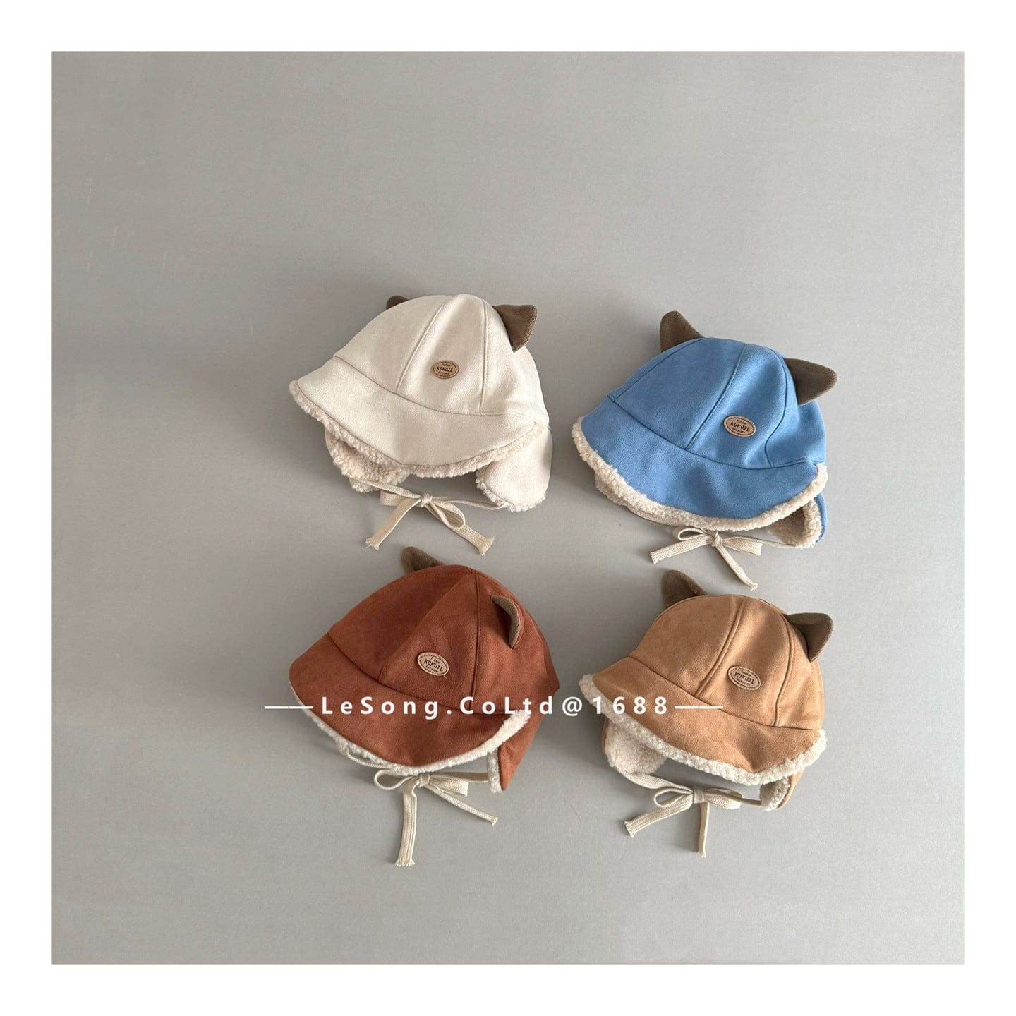 ベビー用帽子 ベビー帽子 耳付き ねこ耳 スエード調 フリース 防寒 つば付き【mh0011595】