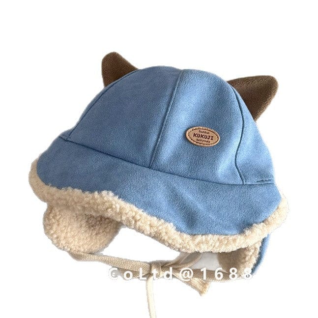 ベビー用帽子 ベビー帽子 耳付き ねこ耳 スエード調 フリース 防寒 つば付き【mh0011595】