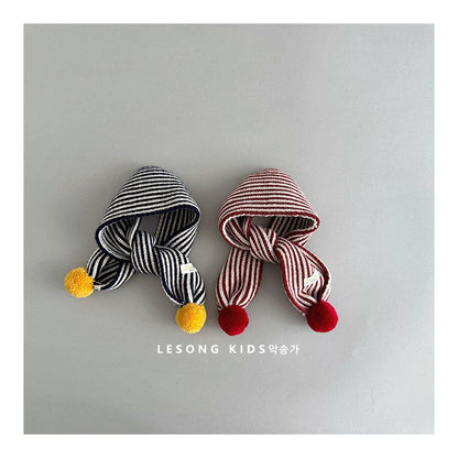 ネックウォーマー キッズ マフラー ストライプ ポンポン ニット 防寒 ネックウォーマー【mh0011596】