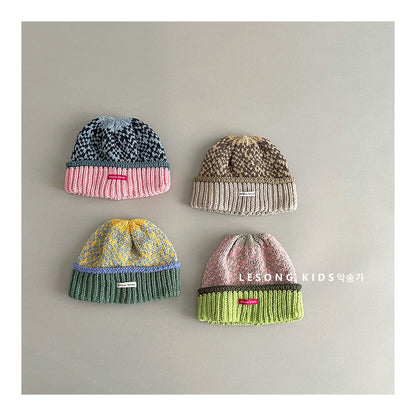 ベビー用帽子 キッズ ニット帽 ドーパミンカラー マルチカラー 総柄 ビーニー【mh0011600】
