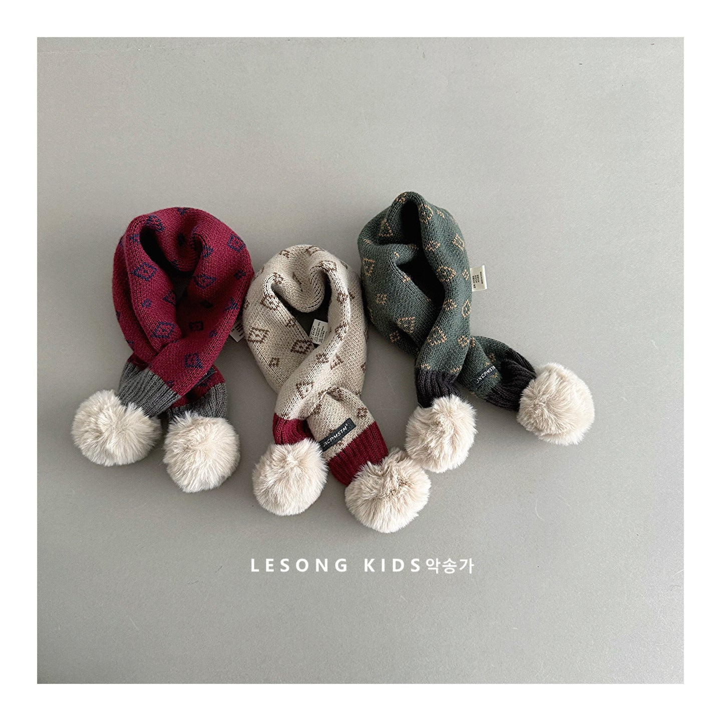 ネックウォーマー キッズマフラー ニット ボンポン付き ネックウォーマー【mh0011798】