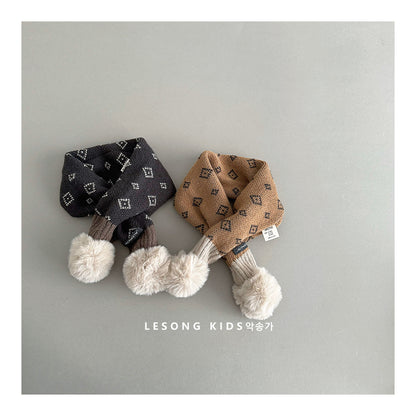 ネックウォーマー キッズマフラー ニット ボンポン付き ネックウォーマー【mh0011798】