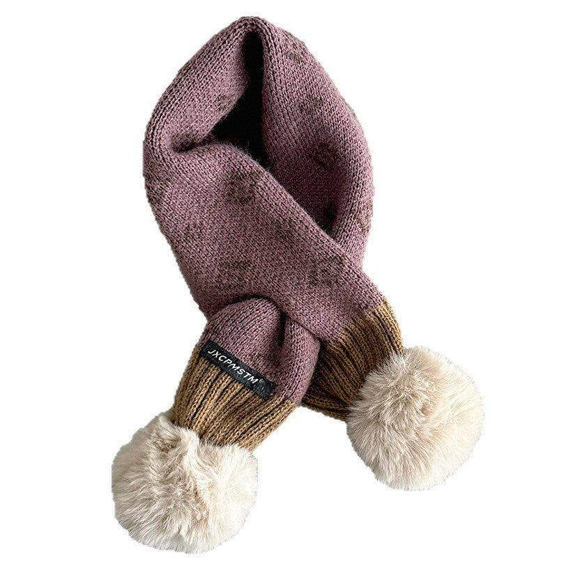 ネックウォーマー キッズマフラー ニット ボンポン付き ネックウォーマー【mh0011798】