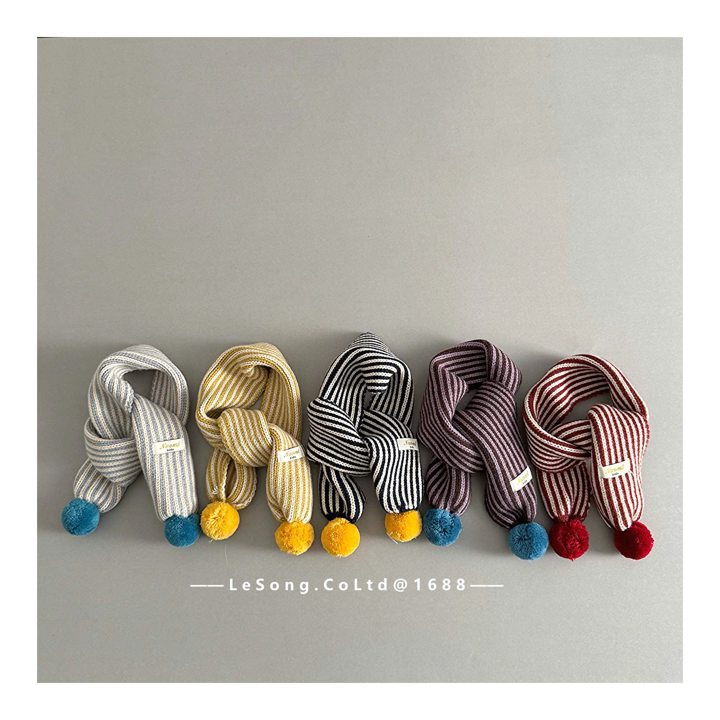 ネックウォーマー キッズマフラー ニット ストライプ ぽんぽん ネックウィーマー【mh0011801】