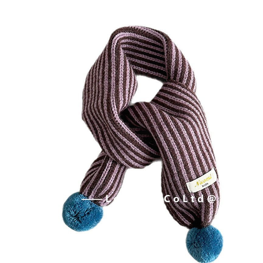 ネックウォーマー キッズマフラー ニット ストライプ ぽんぽん ネックウィーマー【mh0011801】