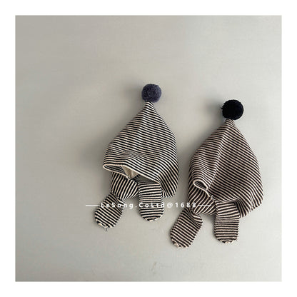 ベビー用帽子 キッズ帽子 ボーダー マフラードッキング ピクシーハット【mh0011804】