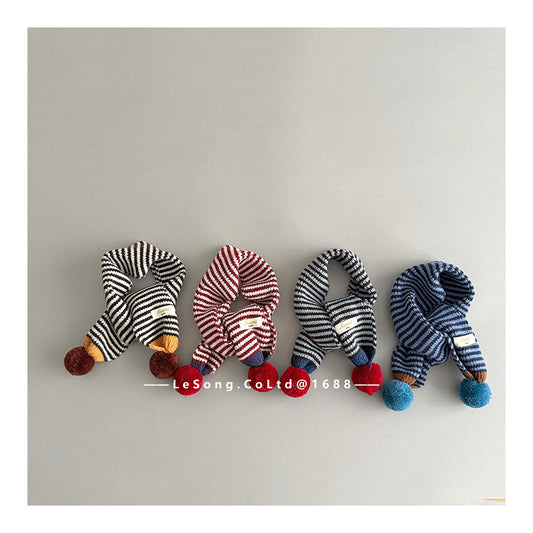 ネックウォーマー キッズマフラー ボーダー ニット ぽんぽん ネックウォーマー【mh0011805】