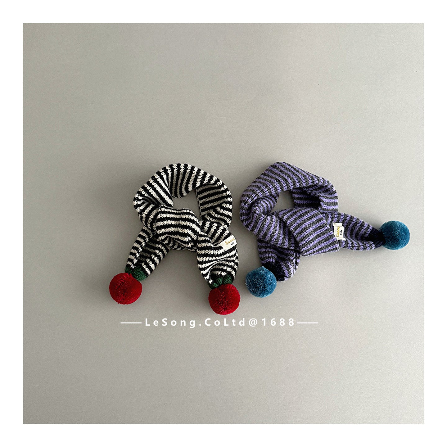 ネックウォーマー キッズマフラー ボーダー ニット ぽんぽん ネックウォーマー【mh0011805】