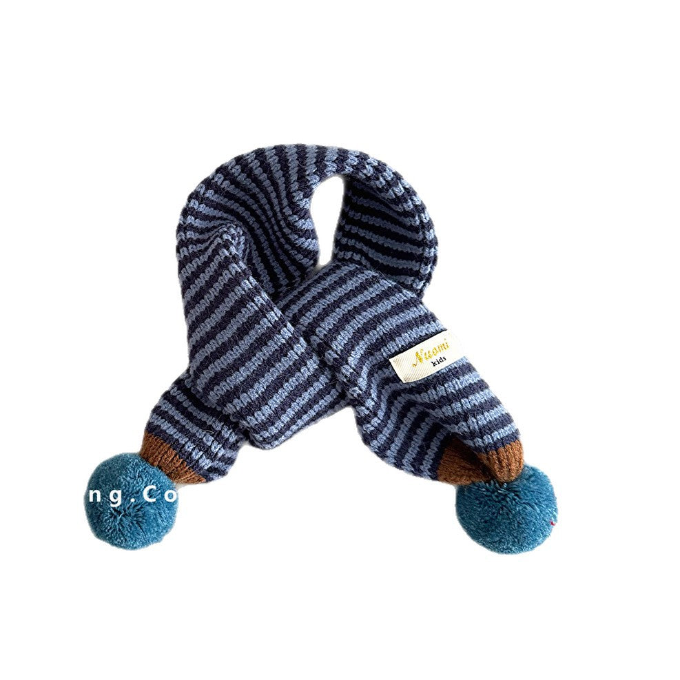 ネックウォーマー キッズマフラー ボーダー ニット ぽんぽん ネックウォーマー【mh0011805】