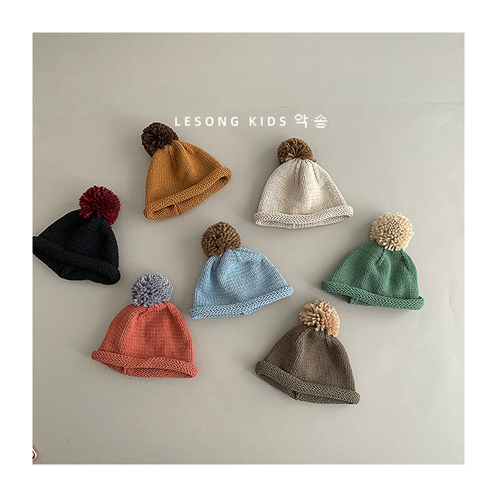 ベビー用帽子 キッズ帽子 ニット ぽんぽん ロールブリム ニットキャップ【mh0011806】