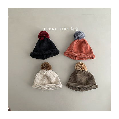 ベビー用帽子 キッズ帽子 ニット ぽんぽん ロールブリム ニットキャップ【mh0011806】