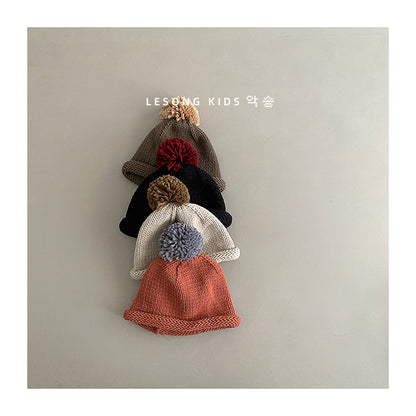 ベビー用帽子 キッズ帽子 ニット ぽんぽん ロールブリム ニットキャップ【mh0011806】