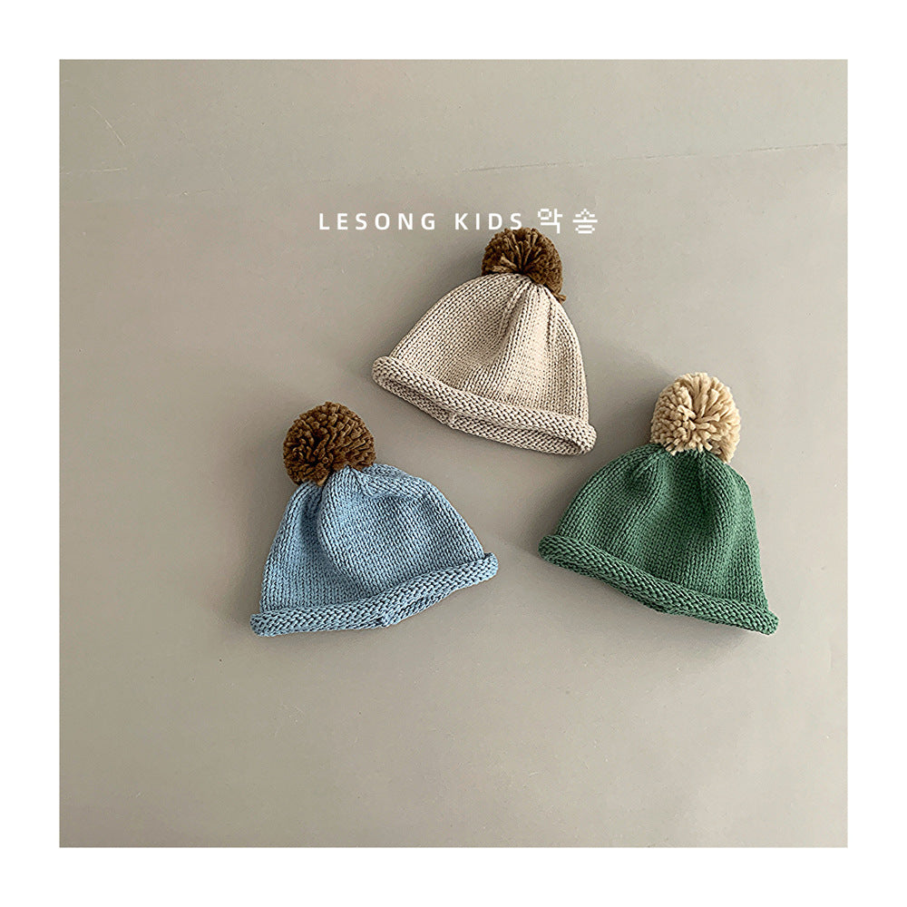 ベビー用帽子 キッズ帽子 ニット ぽんぽん ロールブリム ニットキャップ【mh0011806】