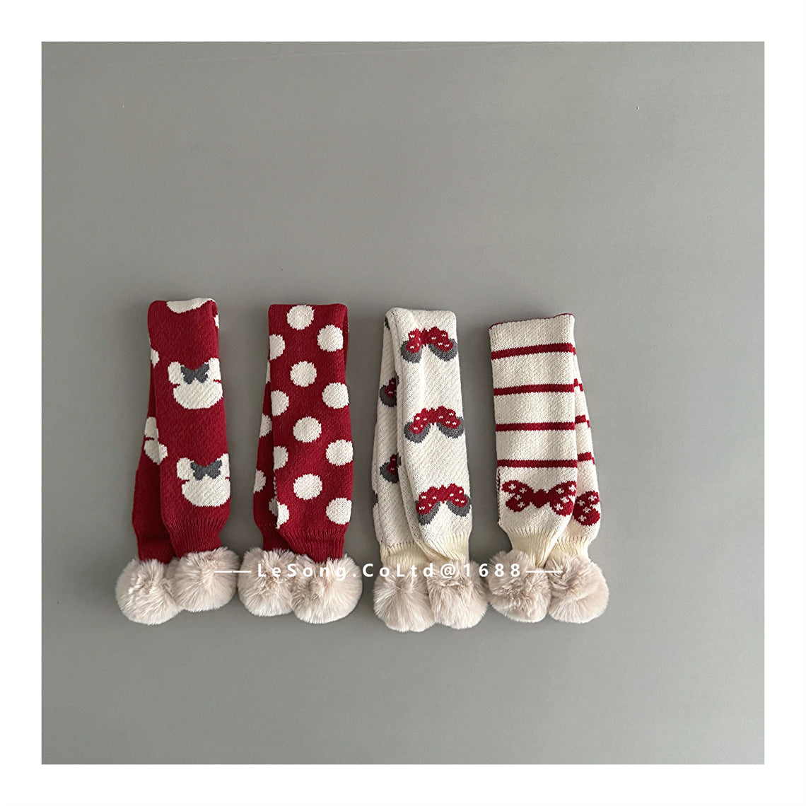 ネックウォーマー キッズマフラー ニット リボン/いちご ぽんぽん ネックウォーマー【mh0011808】