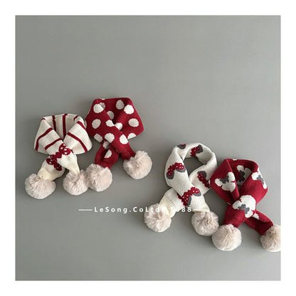 ネックウォーマー キッズマフラー ニット リボン/いちご ぽんぽん ネックウォーマー【mh0011808】