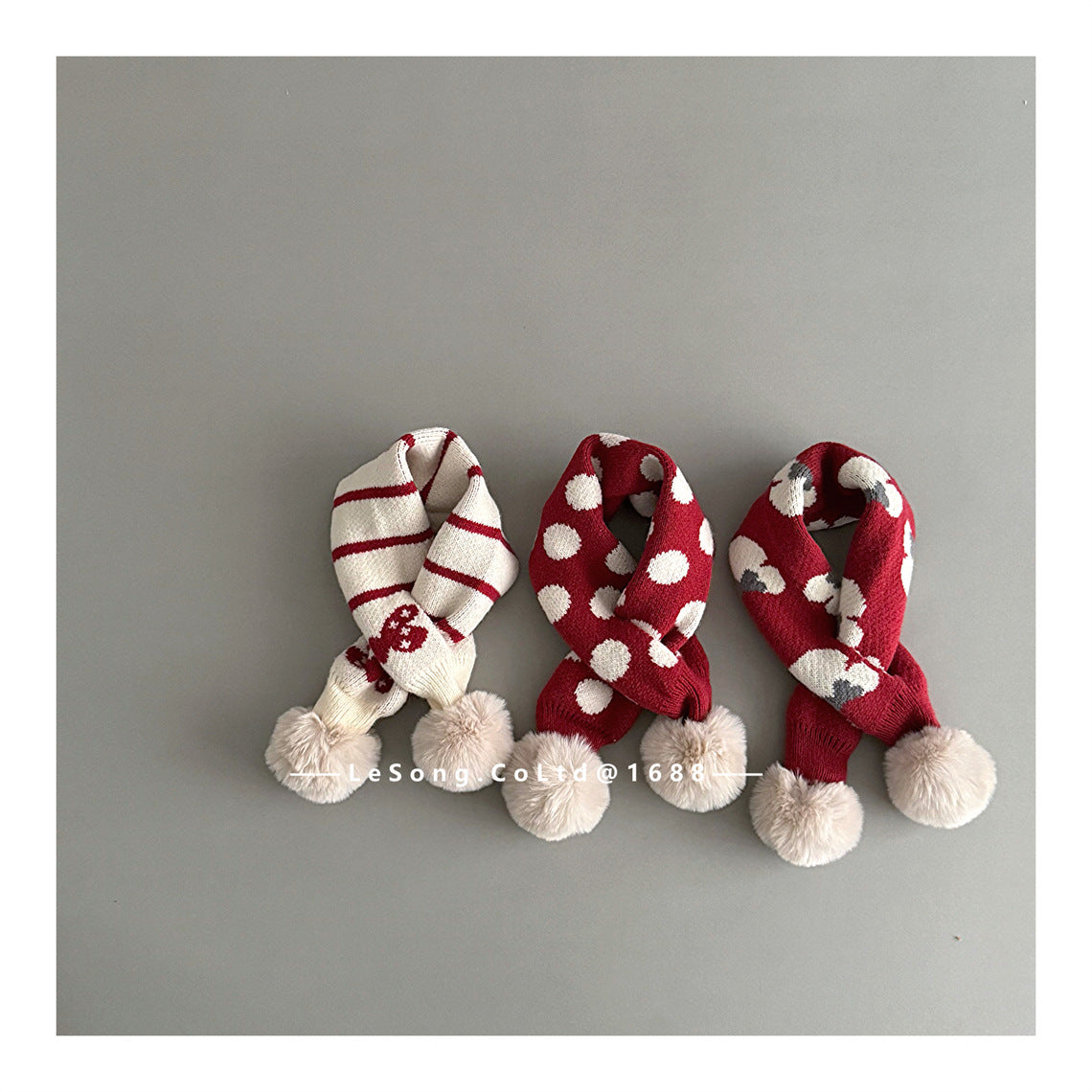 ネックウォーマー キッズマフラー ニット リボン/いちご ぽんぽん ネックウォーマー【mh0011808】