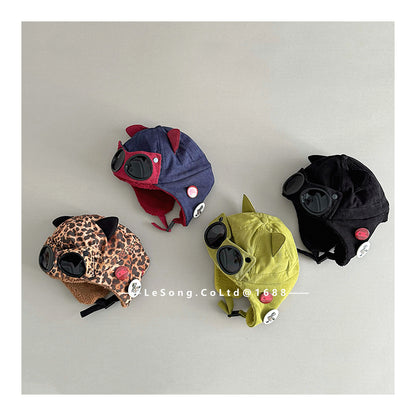 ベビー用帽子 キッズ帽子 ねこ耳 サングラス フライトハット パイロットキャップ【mh0011811】