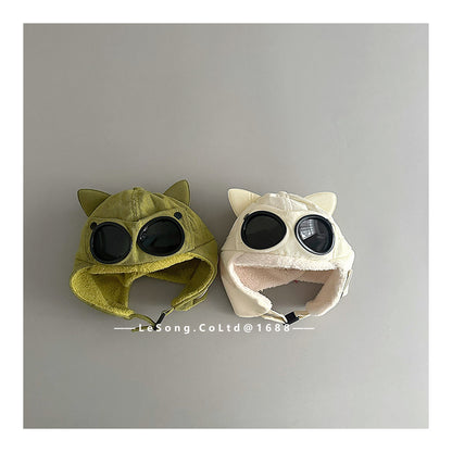 ベビー用帽子 キッズ帽子 ねこ耳 サングラス フライトハット パイロットキャップ【mh0011811】