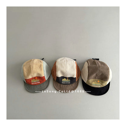 ベビー用帽子 キッズ帽子 コーデュロイ カラーブロック 野球帽【mh0011813】