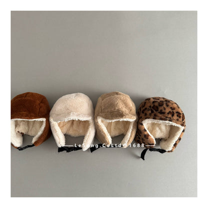 ベビー用帽子 キッズ帽子 レオパード ボアフリース フライトキャップ 耳当て付き【mh0011817】