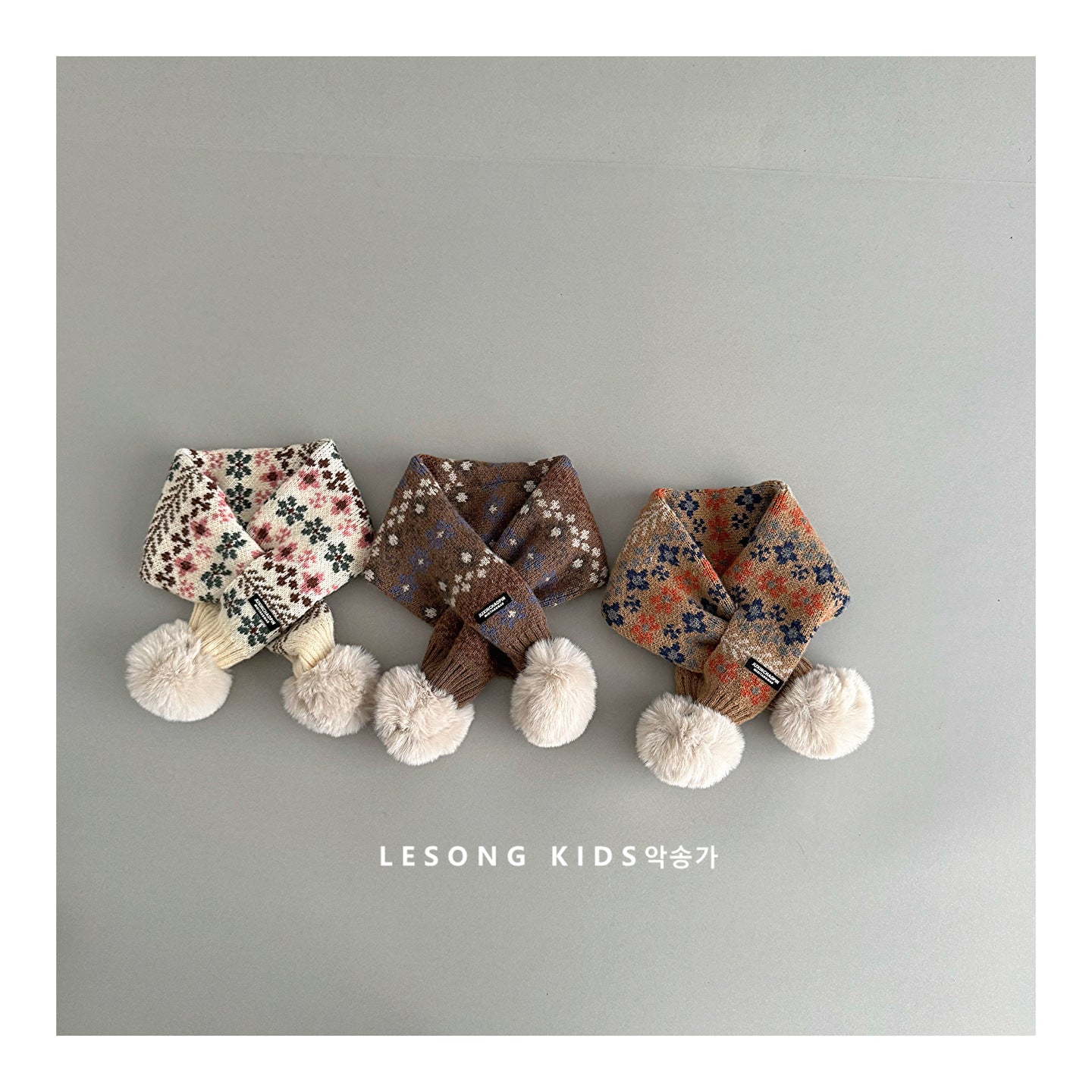 ネックウォーマー キッズマフラー ニット 花柄 ぽんぽん ネックウォーマー【mh0011825】