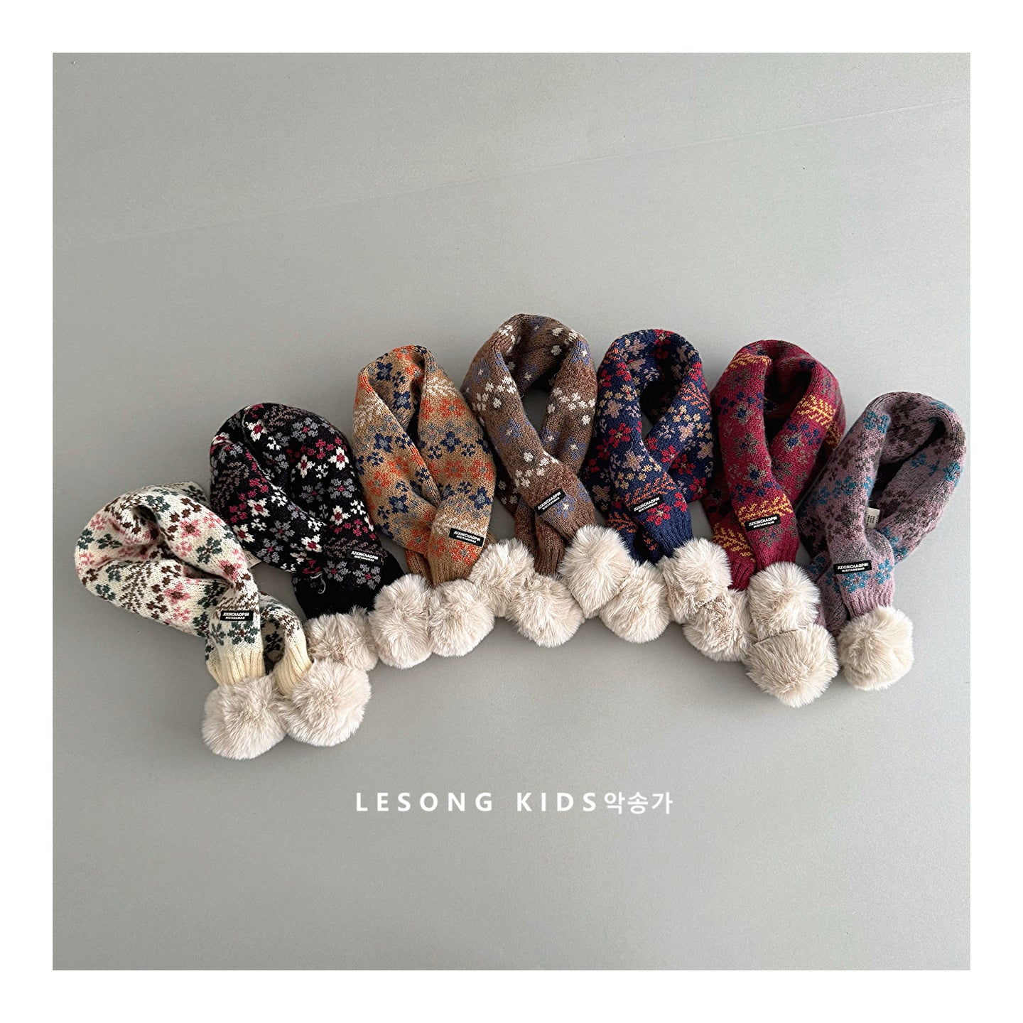 ネックウォーマー キッズマフラー ニット 花柄 ぽんぽん ネックウォーマー【mh0011825】