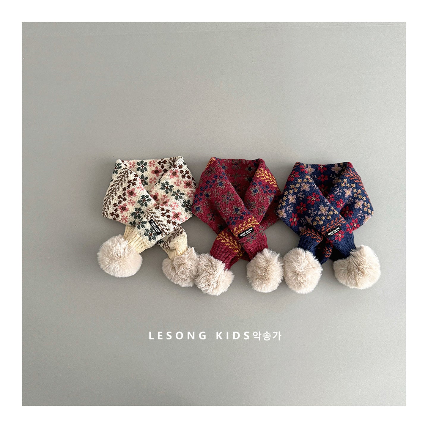 ネックウォーマー キッズマフラー ニット 花柄 ぽんぽん ネックウォーマー【mh0011825】