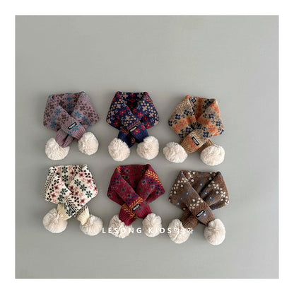 ネックウォーマー キッズマフラー ニット 花柄 ぽんぽん ネックウォーマー【mh0011825】