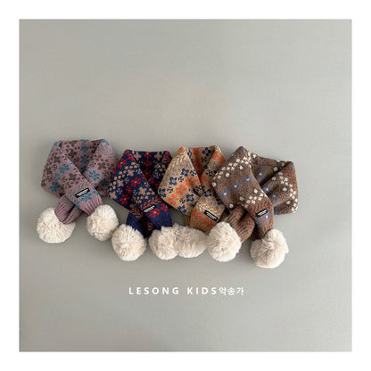 ネックウォーマー キッズマフラー ニット 花柄 ぽんぽん ネックウォーマー【mh0011825】