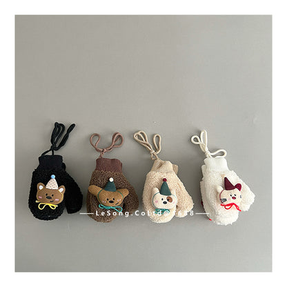 ベビーキッズその他アクセサリー ベビーキッズ手袋 ミトン 指なし フリース アニマルアップリケ【mh0011827】