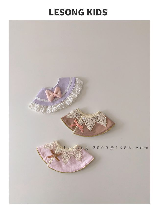 よだれかけ ベビースタイ ビブ サークル 円形 レース リボン よだれかけ【mh0011828】