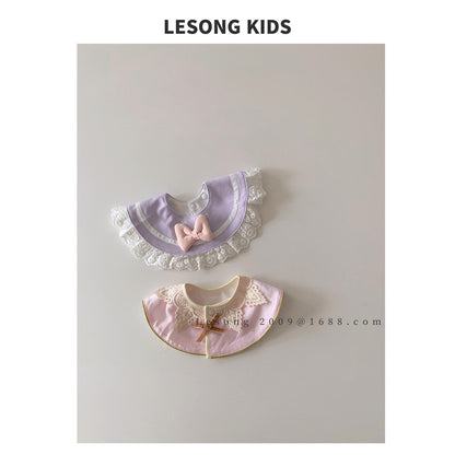 よだれかけ ベビースタイ ビブ サークル 円形 レース リボン よだれかけ【mh0011828】