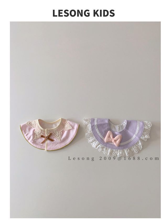 よだれかけ ベビースタイ ビブ サークル 円形 レース リボン よだれかけ【mh0011828】