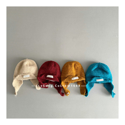 ベビー用帽子 ベビー帽子 ニット ブリム 耳当て付き シンプル ニットキャップ【mh0011830】