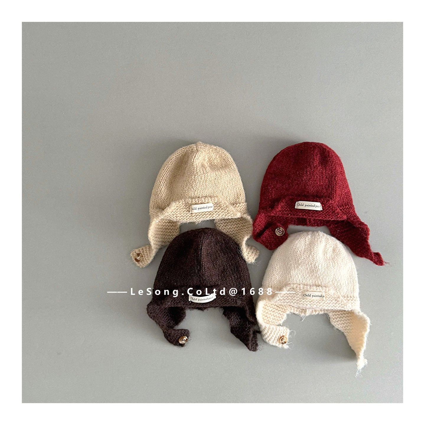 ベビー用帽子 ベビー帽子 ニット ブリム 耳当て付き シンプル ニットキャップ【mh0011830】